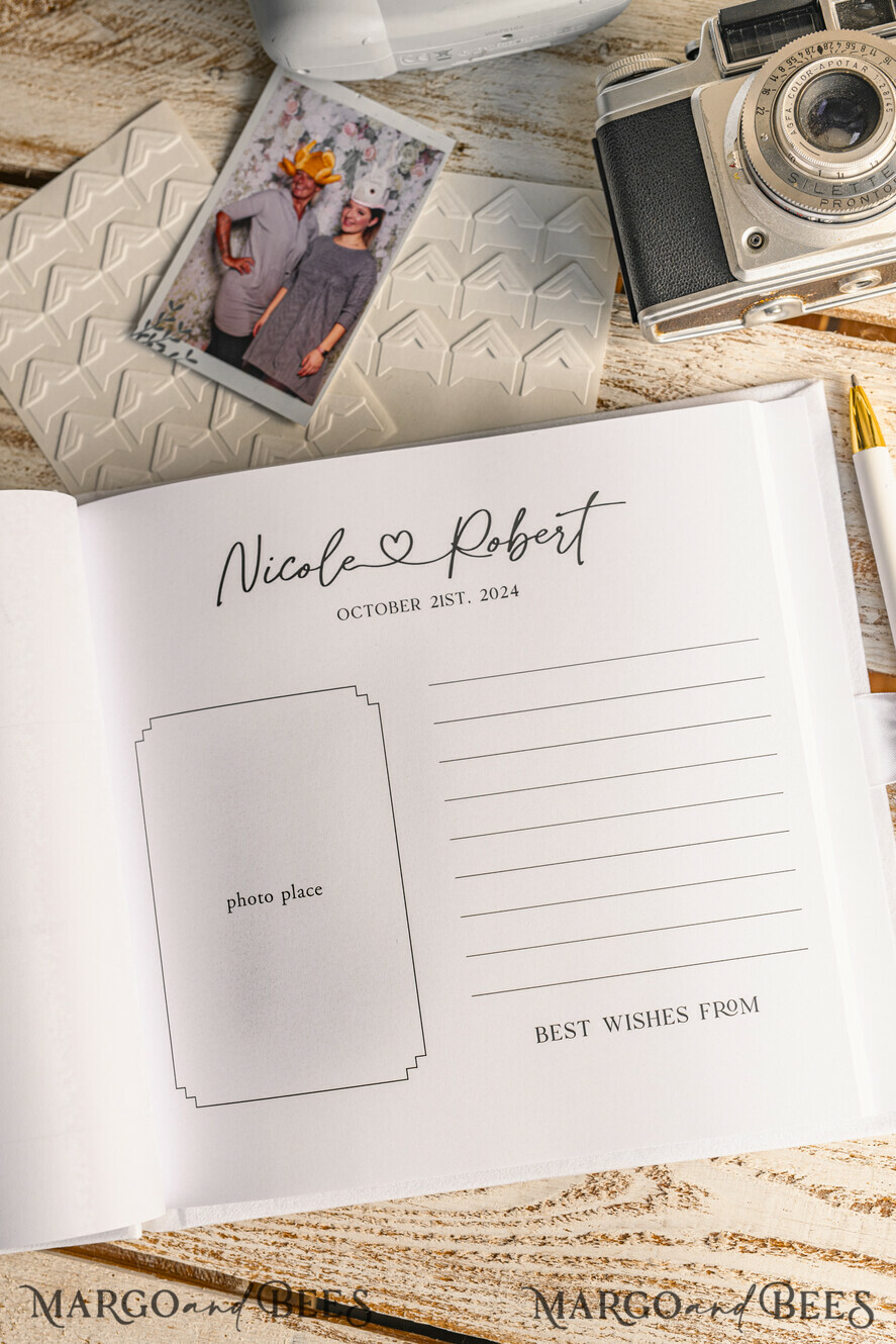 WEDDING GUEST BOOKS Instax Instant Photo Book Pure White Gold Acrylic Wedding Guest Book Personalised and sign set, Velvet white Instant Photo Book Boho Elegant Instax Wedding Photo Guestbook