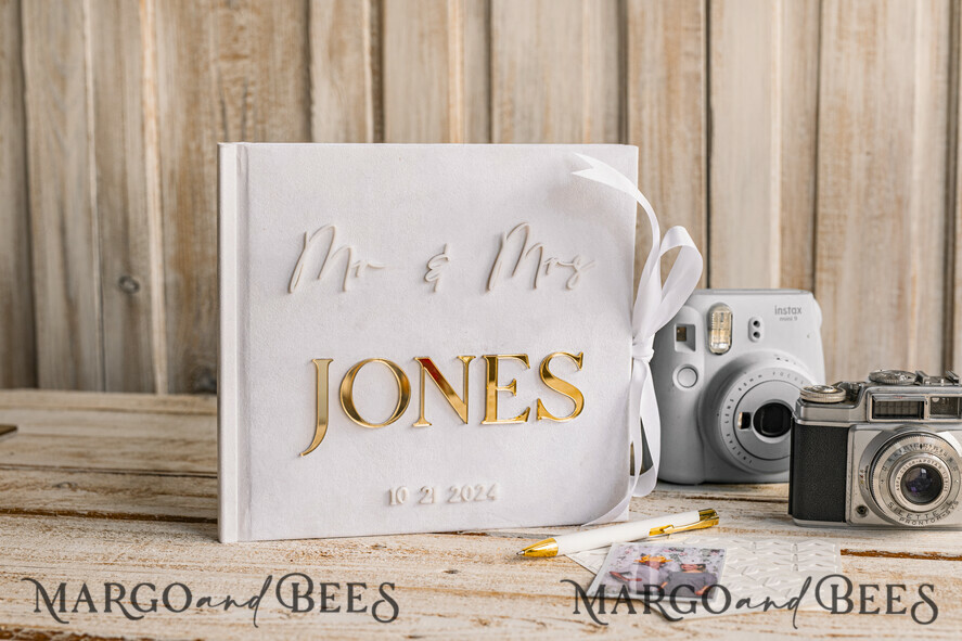 WEDDING GUEST BOOKS Instax Instant Photo Book Pure White Gold Acrylic Wedding Guest Book Personalised and sign set, Velvet white Instant Photo Book Boho Elegant Instax Wedding Photo Guestbook