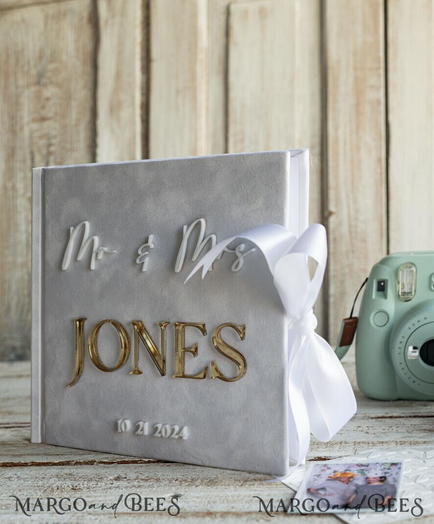 WEDDING GUEST BOOKS Instax Instant Photo Book Pure White Gold Acrylic Wedding Guest Book Personalised and sign set, Velvet white Instant Photo Book Boho Elegant Instax Wedding Photo Guestbook