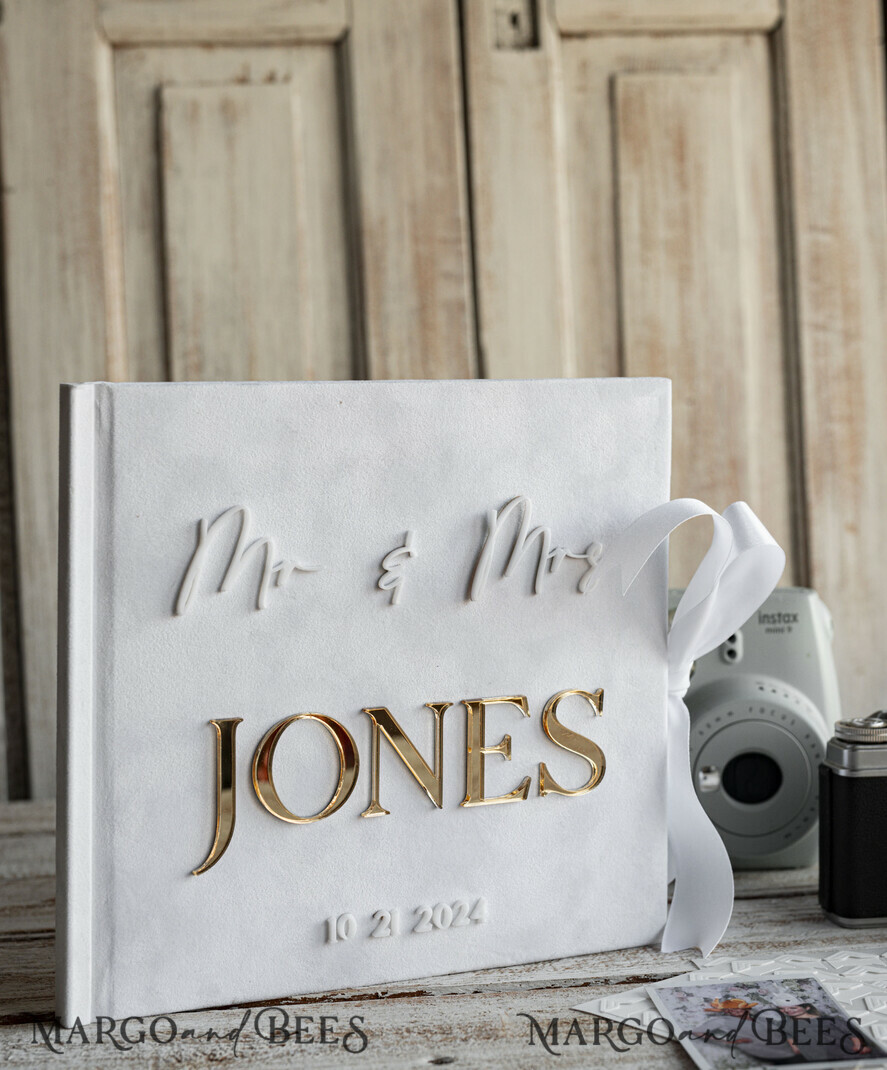 WEDDING GUEST BOOKS Instax Instant Photo Book Pure White Gold Acrylic Wedding Guest Book Personalised and sign set, Velvet white Instant Photo Book Boho Elegant Instax Wedding Photo Guestbook