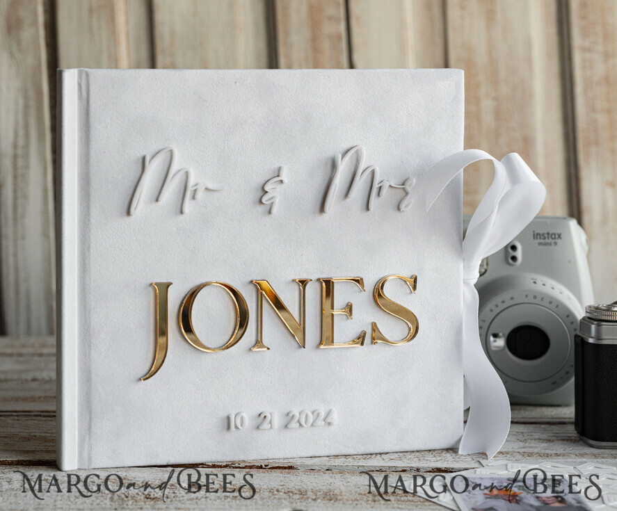 WEDDING GUEST BOOKS Instax Instant Photo Book Pure White Gold Acrylic Wedding Guest Book Personalised and sign set, Velvet white Instant Photo Book Boho Elegant Instax Wedding Photo Guestbook