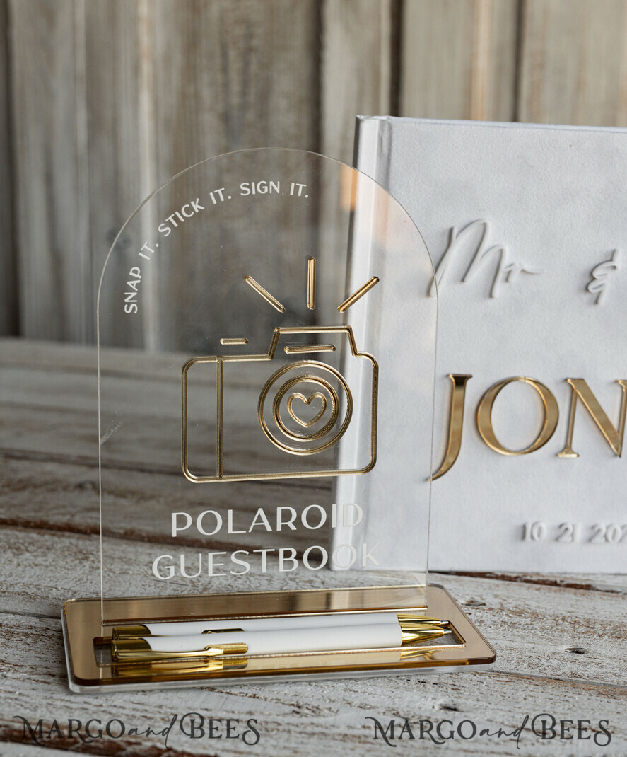 WEDDING GUEST BOOKS Instax Instant Photo Book Pure White Gold Acrylic Wedding Guest Book Personalised and sign set, Velvet white Instant Photo Book Boho Elegant Instax Wedding Photo Guestbook