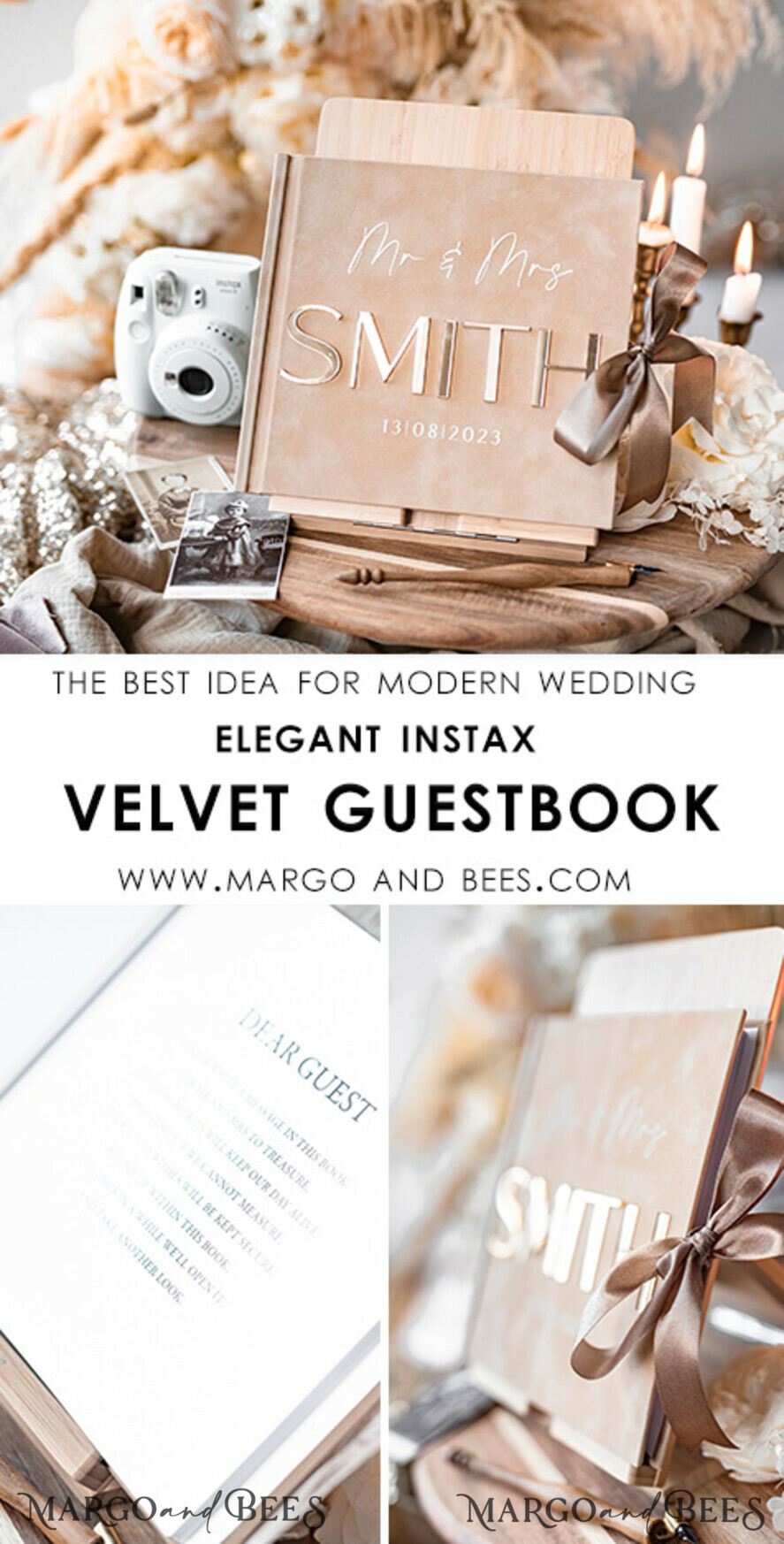 WEDDING GUEST BOOKS Instax Instant Photo Book Wedding Guest Book Personalised, Velvet Instant Photo Book Boho Elegant Instax Wedding Photo Guestbook