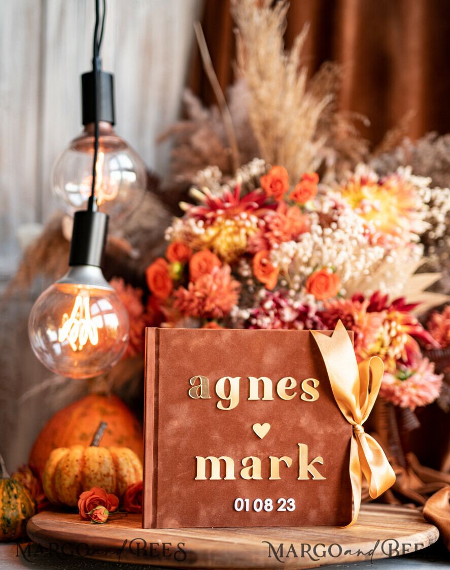 WEDDING GUEST BOOKS Instax Instant Photo Book Fall Terracotta Gold Acrylic Wedding Guest Book Personalised, Velvet Rust Instant Photo Book Boho Elegant Instax Wedding Photo Guestbook