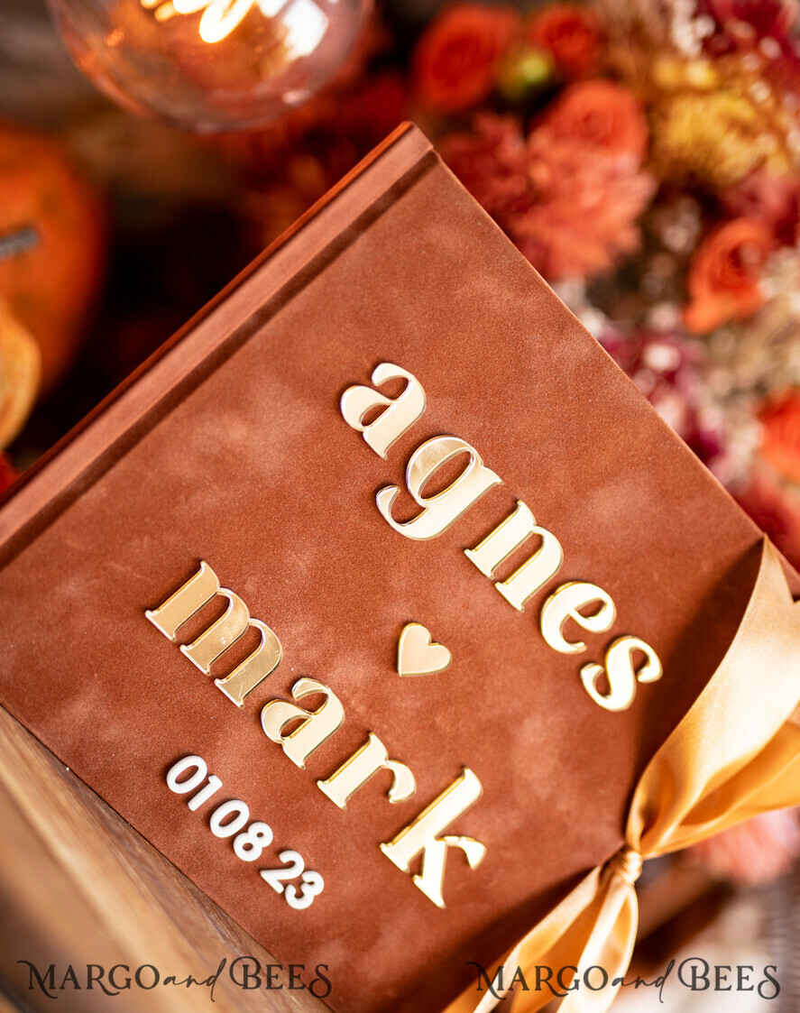 WEDDING GUEST BOOKS Instax Instant Photo Book Fall Terracotta Gold Acrylic Wedding Guest Book Personalised, Velvet Rust Instant Photo Book Boho Elegant Instax Wedding Photo Guestbook