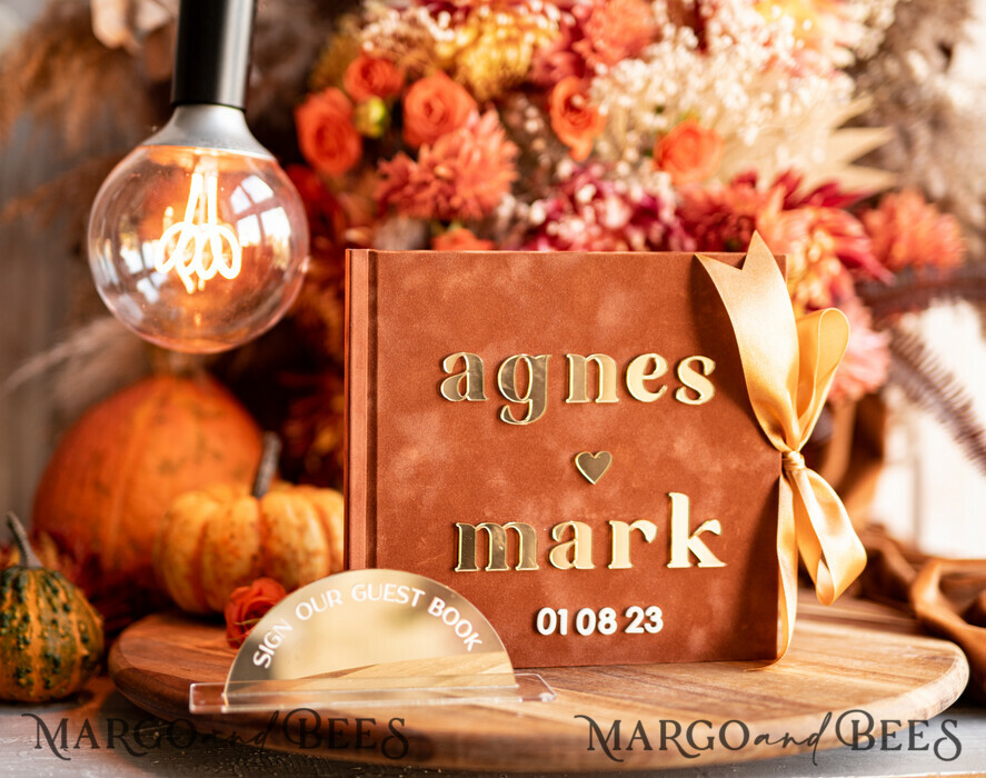 WEDDING GUEST BOOKS Instax Instant Photo Book Fall Terracotta Gold Acrylic Wedding Guest Book Personalised, Velvet Rust Instant Photo Book Boho Elegant Instax Wedding Photo Guestbook