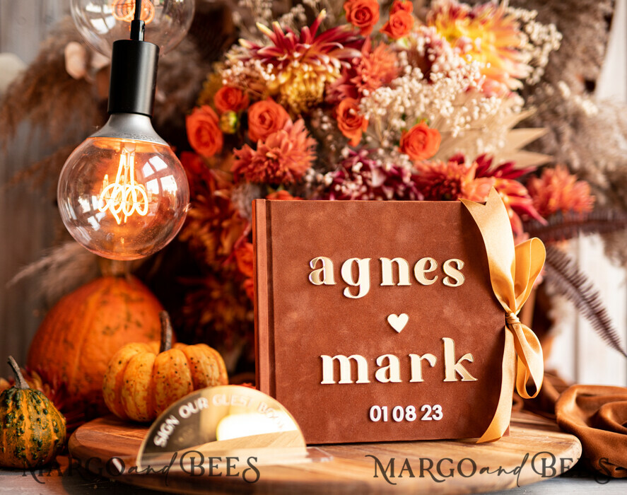 WEDDING GUEST BOOKS Instax Instant Photo Book Fall Terracotta Gold Acrylic Wedding Guest Book Personalised, Velvet Rust Instant Photo Book Boho Elegant Instax Wedding Photo Guestbook