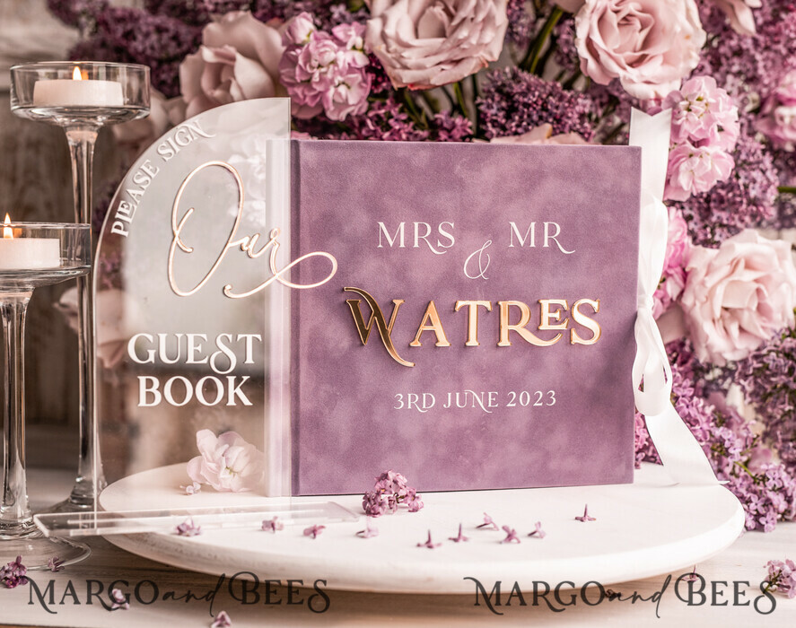 WEDDING GUEST BOOKS Instax Instant Photo Book Mauve Gold Acrylic Wedding Guest Book Personalised, Velvet Dusty Rose Instant Photo Book Boho Elegant Instax Wedding Photo Guestbook