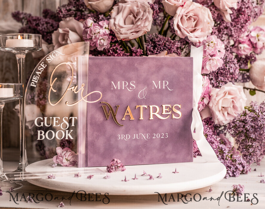 WEDDING GUEST BOOKS Instax Instant Photo Book Mauve Gold Acrylic Wedding Guest Book Personalised, Velvet Dusty Rose Instant Photo Book Boho Elegant Instax Wedding Photo Guestbook