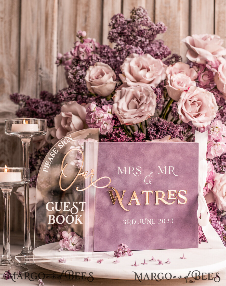 WEDDING GUEST BOOKS Instax Instant Photo Book Mauve Gold Acrylic Wedding Guest Book Personalised, Velvet Dusty Rose Instant Photo Book Boho Elegant Instax Wedding Photo Guestbook