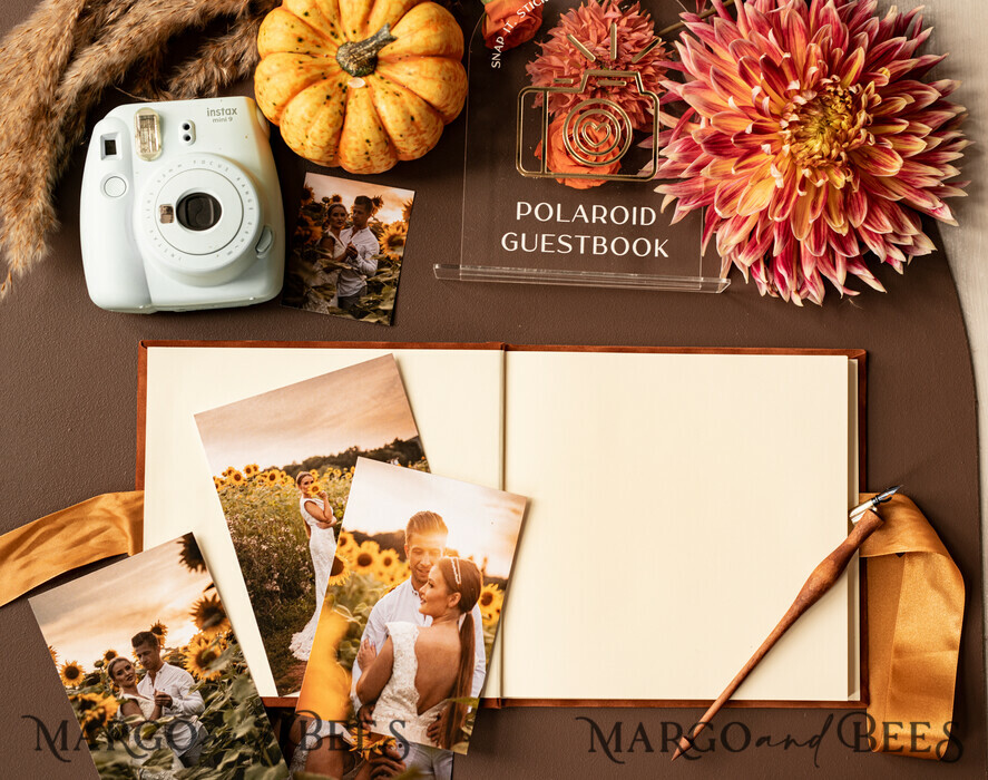 WEDDING GUEST BOOKS Instax Instant Photo Book Fall Terracotta Gold Acrylic Wedding Guest Book Personalised and sign set, Velvet Rust Instant Photo Book Boho Elegant Instax Wedding Photo Guestbook