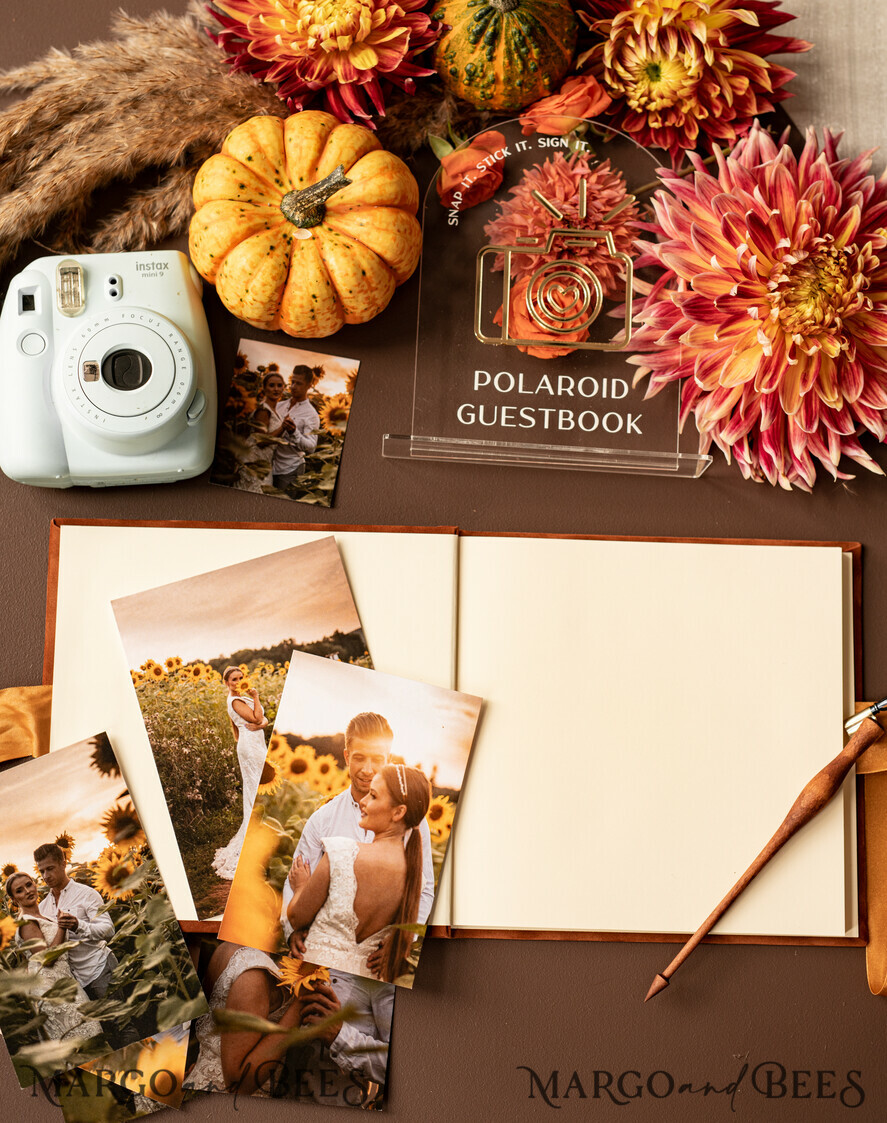 WEDDING GUEST BOOKS Instax Instant Photo Book Fall Terracotta Gold Acrylic Wedding Guest Book Personalised and sign set, Velvet Rust Instant Photo Book Boho Elegant Instax Wedding Photo Guestbook