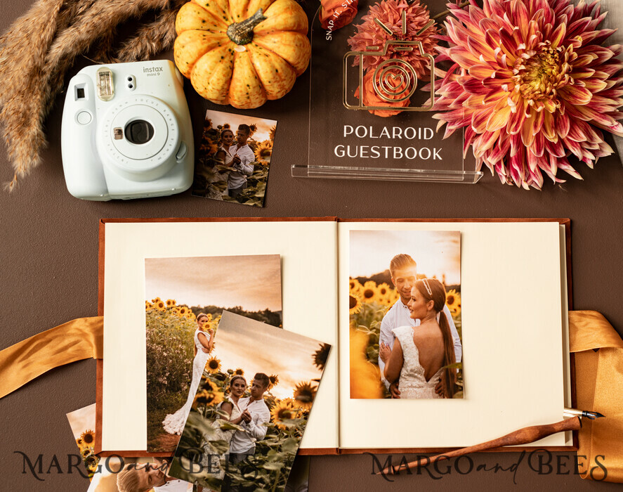 WEDDING GUEST BOOKS Instax Instant Photo Book Fall Terracotta Gold Acrylic Wedding Guest Book Personalised and sign set, Velvet Rust Instant Photo Book Boho Elegant Instax Wedding Photo Guestbook