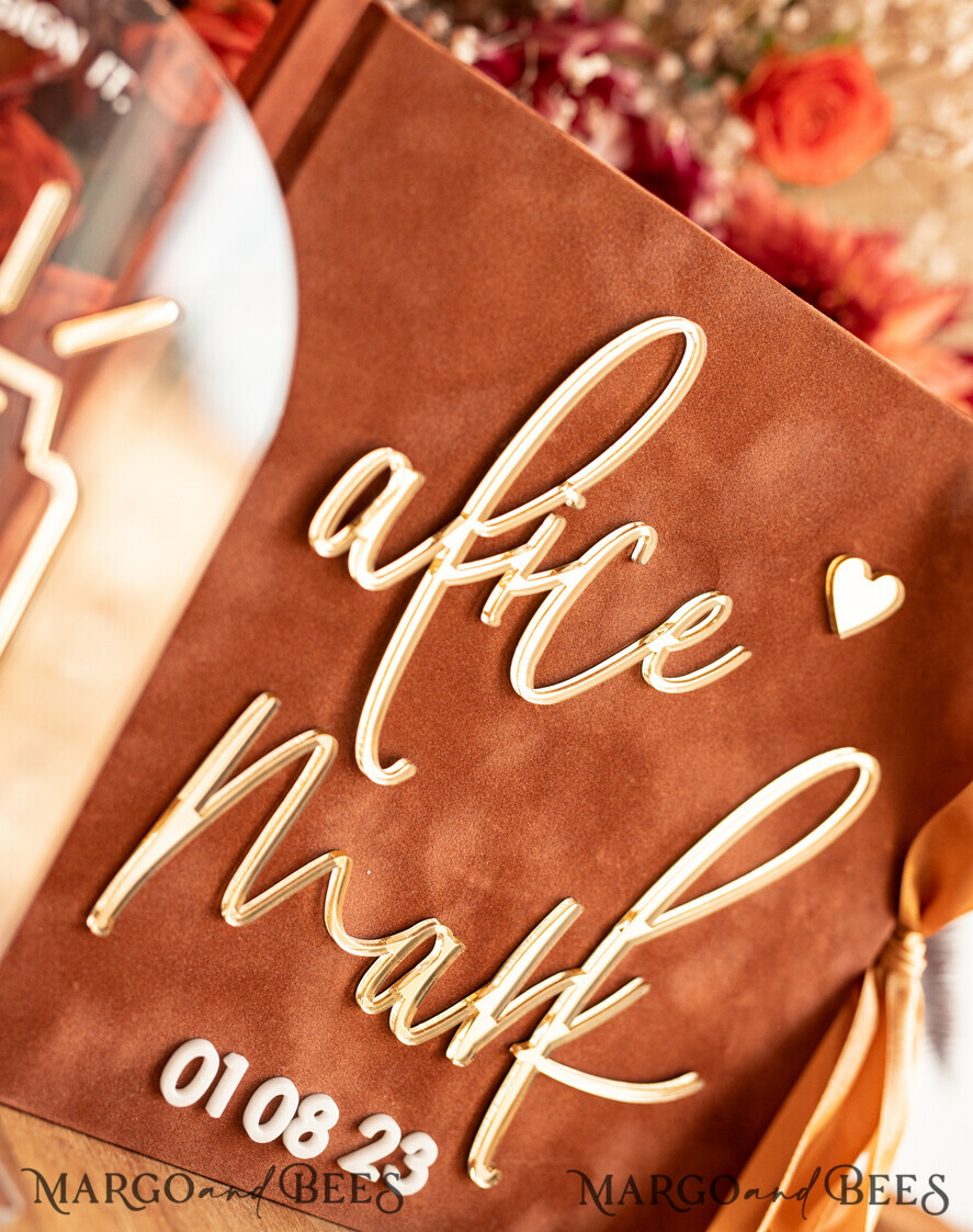 WEDDING GUEST BOOKS Instax Instant Photo Book Fall Terracotta Gold Acrylic Wedding Guest Book Personalised and sign set, Velvet Rust Instant Photo Book Boho Elegant Instax Wedding Photo Guestbook