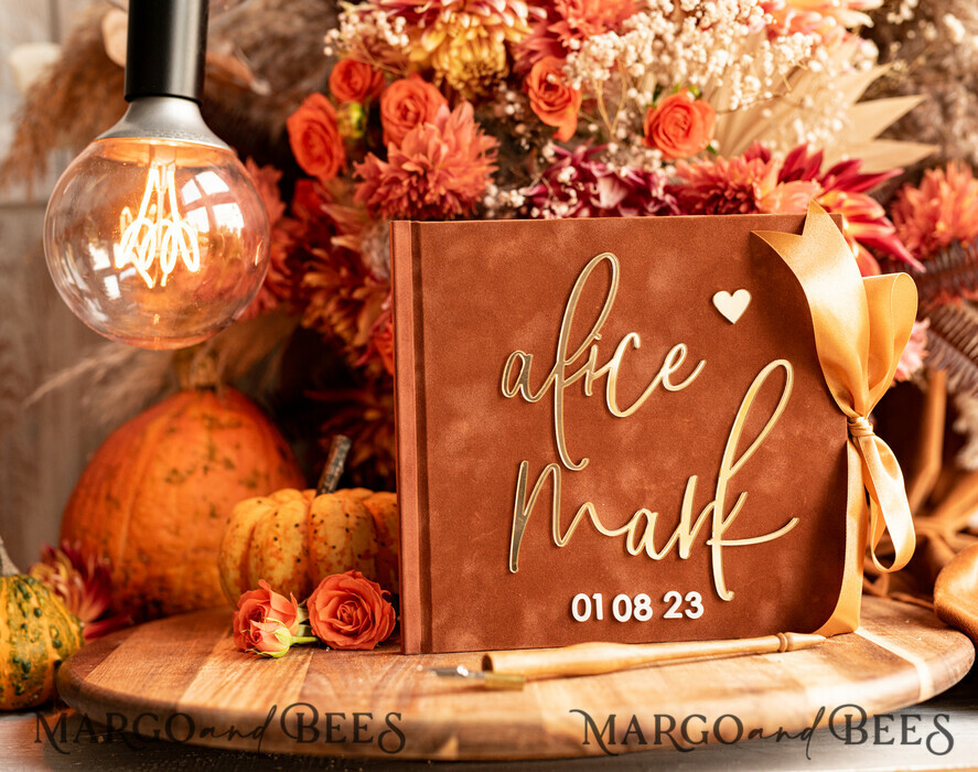 WEDDING GUEST BOOKS Instax Instant Photo Book Fall Terracotta Gold Acrylic Wedding Guest Book Personalised and sign set, Velvet Rust Instant Photo Book Boho Elegant Instax Wedding Photo Guestbook