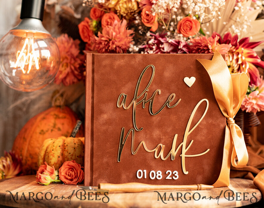 WEDDING GUEST BOOKS Instax Instant Photo Book Fall Terracotta Gold Acrylic Wedding Guest Book Personalised and sign set, Velvet Rust Instant Photo Book Boho Elegant Instax Wedding Photo Guestbook