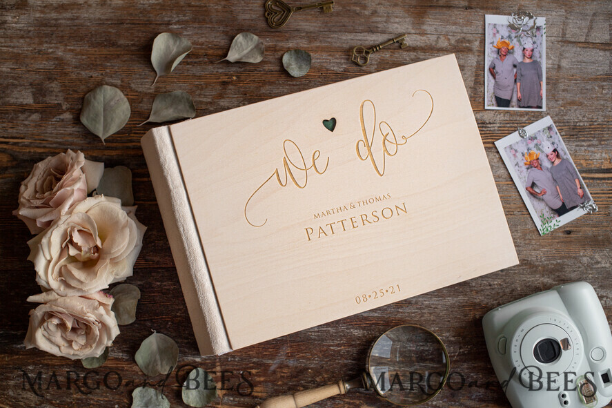 WEDDING GUEST BOOKS Instax Instant Photo Book We Do Wooden Wedding GuestBook, Wood Engraved Personalized Wedding Album • Rustic Photo Booth Book