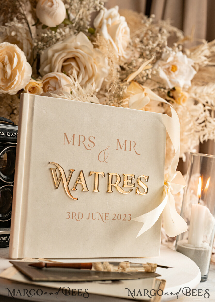 WEDDING GUEST BOOKS Instax Instant Photo Book Ivory Gold Acrylic Wedding Guest Book Personalised & sign set, Velvet Instant Photo Book Boho Elegant Instax Wedding Photo Guestbook