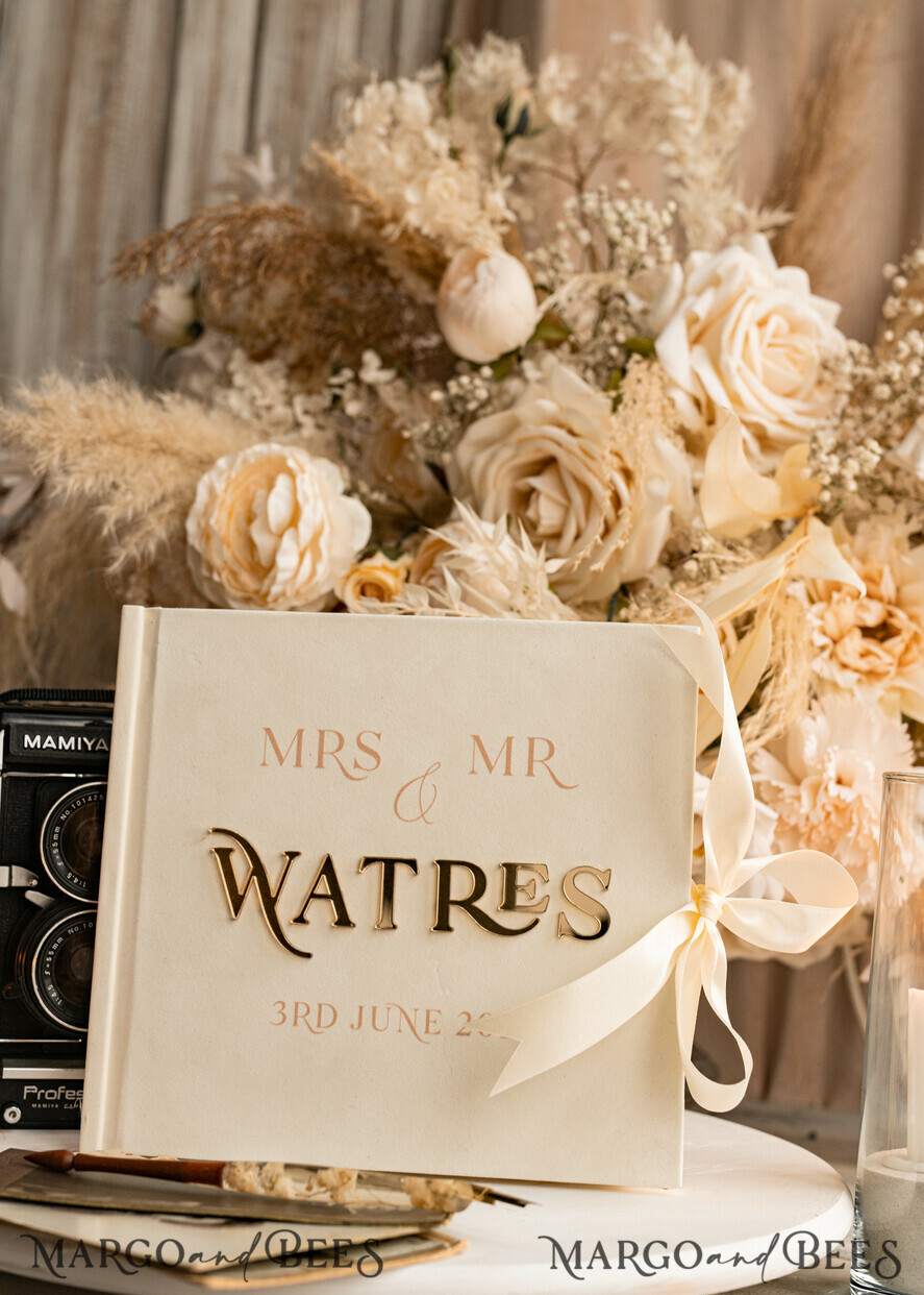 WEDDING GUEST BOOKS Instax Instant Photo Book Ivory Gold Acrylic Wedding Guest Book Personalised & sign set, Velvet Instant Photo Book Boho Elegant Instax Wedding Photo Guestbook