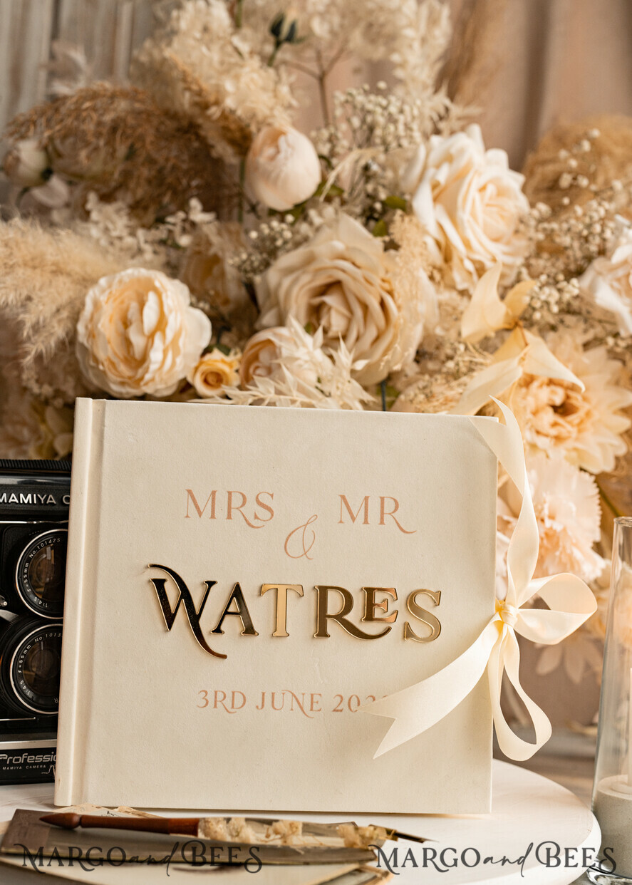 WEDDING GUEST BOOKS Instax Instant Photo Book Ivory Gold Acrylic Wedding Guest Book Personalised & sign set, Velvet Instant Photo Book Boho Elegant Instax Wedding Photo Guestbook