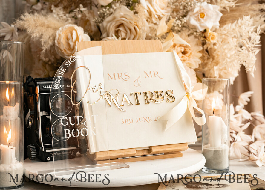 WEDDING GUEST BOOKS Instax Instant Photo Book Ivory Gold Acrylic Wedding Guest Book Personalised & sign set, Velvet Instant Photo Book Boho Elegant Instax Wedding Photo Guestbook
