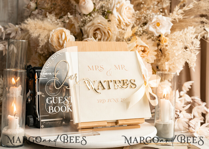 WEDDING GUEST BOOKS Instax Instant Photo Book Ivory Gold Acrylic Wedding Guest Book Personalised & sign set, Velvet Instant Photo Book Boho Elegant Instax Wedding Photo Guestbook