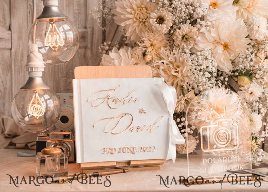 WEDDING GUEST BOOKS Instax Instant Photo Book Pure White Gold Acrylic Wedding Guest Book Personalised and sign set, Velvet Instant Photo Book Boho Elegant Instax Wedding Photo Guestbook