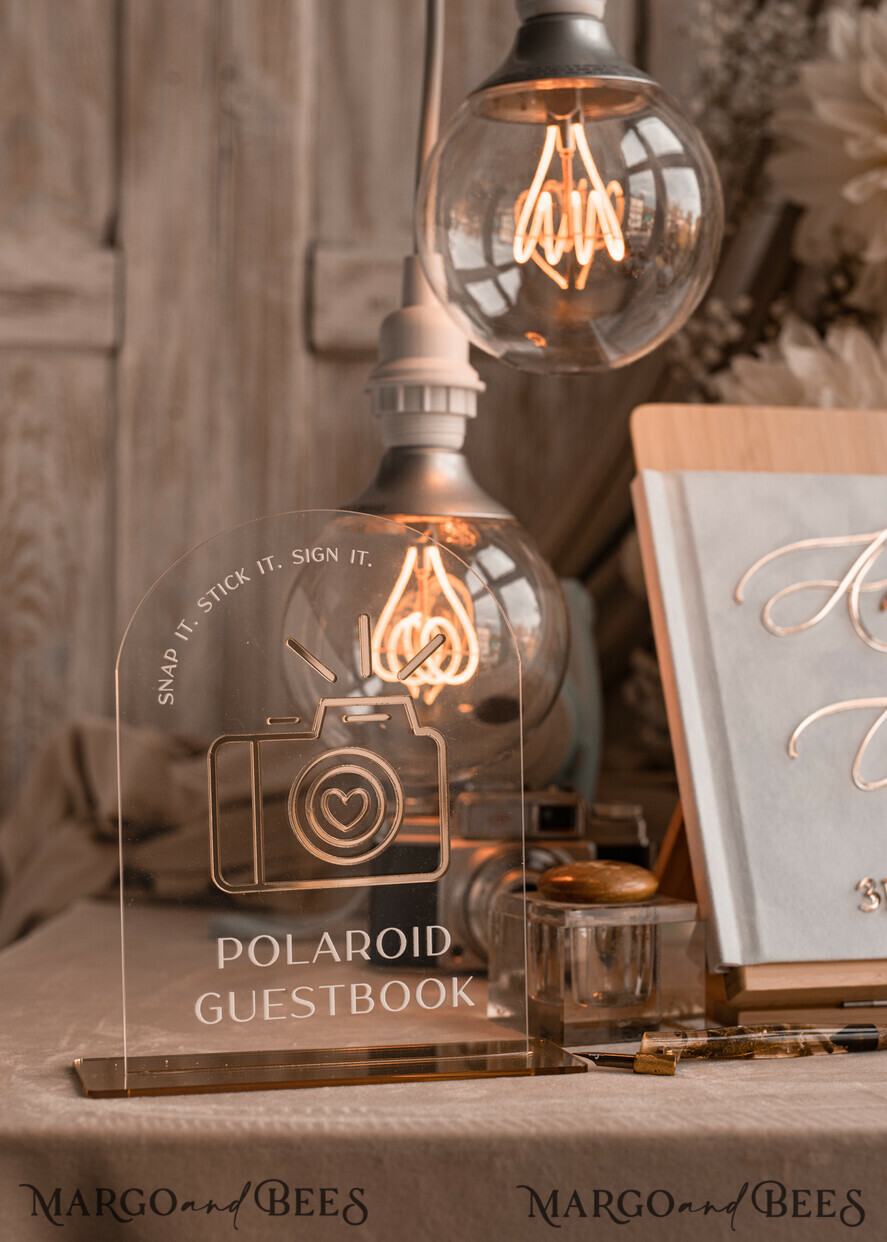 WEDDING GUEST BOOKS Instax Instant Photo Book Pure White Gold Acrylic Wedding Guest Book Personalised and sign set, Velvet Instant Photo Book Boho Elegant Instax Wedding Photo Guestbook