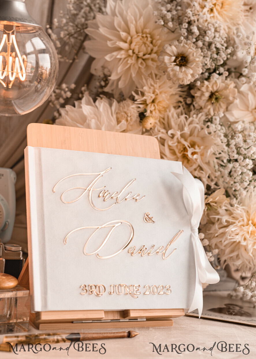 WEDDING GUEST BOOKS Instax Instant Photo Book Pure White Gold Acrylic Wedding Guest Book Personalised and sign set, Velvet Instant Photo Book Boho Elegant Instax Wedding Photo Guestbook