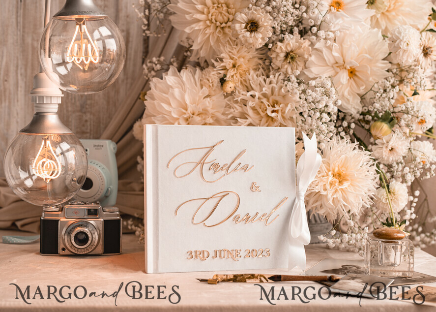 WEDDING GUEST BOOKS Instax Instant Photo Book Pure White Gold Acrylic Wedding Guest Book Personalised and sign set, Velvet Instant Photo Book Boho Elegant Instax Wedding Photo Guestbook