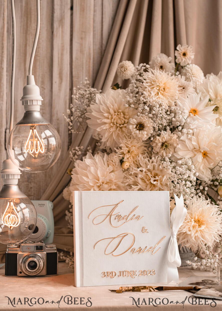 WEDDING GUEST BOOKS Instax Instant Photo Book Pure White Gold Acrylic Wedding Guest Book Personalised and sign set, Velvet Instant Photo Book Boho Elegant Instax Wedding Photo Guestbook
