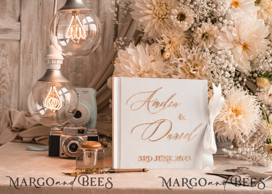 WEDDING GUEST BOOKS Instax Instant Photo Book Pure White Gold Acrylic Wedding Guest Book Personalised and sign set, Velvet Instant Photo Book Boho Elegant Instax Wedding Photo Guestbook