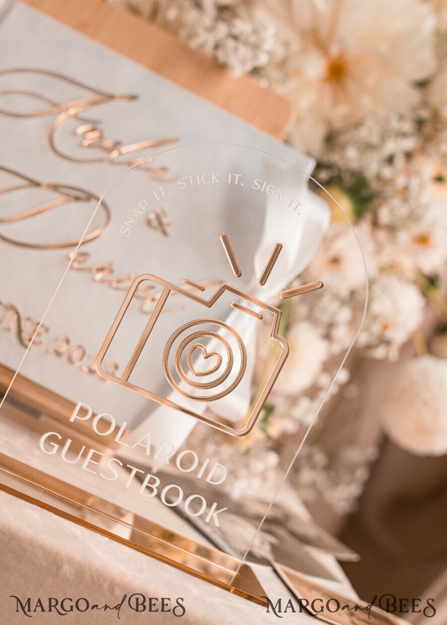 WEDDING GUEST BOOKS Instax Instant Photo Book Pure White Gold Acrylic Wedding Guest Book Personalised and sign set, Velvet Instant Photo Book Boho Elegant Instax Wedding Photo Guestbook