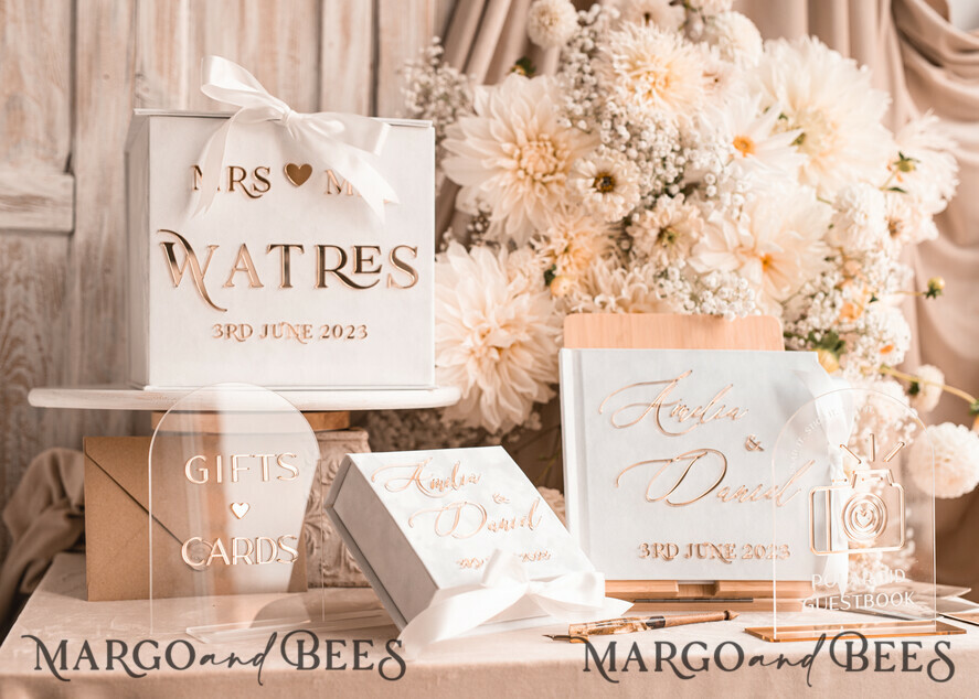 WEDDING GUEST BOOKS Instax Instant Photo Book Pure White Gold Acrylic Wedding Guest Book Personalised and sign set, Velvet Instant Photo Book Boho Elegant Instax Wedding Photo Guestbook