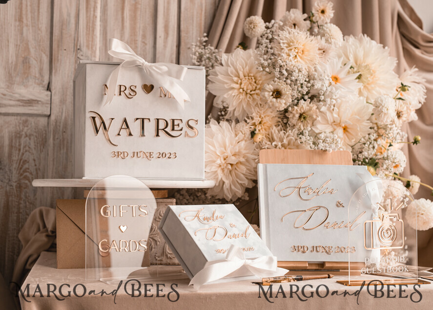 WEDDING GUEST BOOKS Instax Instant Photo Book Pure White Gold Acrylic Wedding Guest Book Personalised and sign set, Velvet Instant Photo Book Boho Elegant Instax Wedding Photo Guestbook