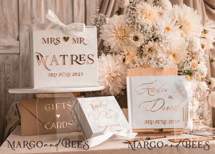 WEDDING GUEST BOOKS Instax Instant Photo Book Pure White Gold Acrylic Wedding Guest Book Personalised and sign set, Velvet Instant Photo Book Boho Elegant Instax Wedding Photo Guestbook