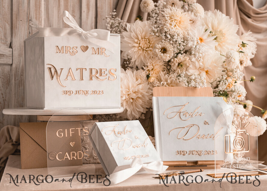 WEDDING GUEST BOOKS Instax Instant Photo Book Pure White Gold Acrylic Wedding Guest Book Personalised and sign set, Velvet Instant Photo Book Boho Elegant Instax Wedding Photo Guestbook
