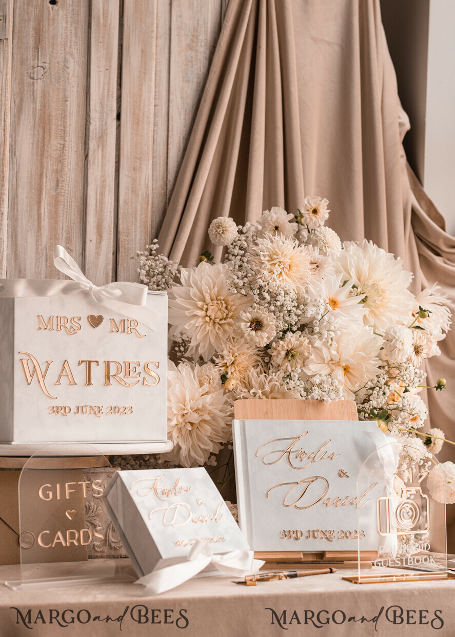 WEDDING GUEST BOOKS Instax Instant Photo Book Pure White Gold Acrylic Wedding Guest Book Personalised and sign set, Velvet Instant Photo Book Boho Elegant Instax Wedding Photo Guestbook