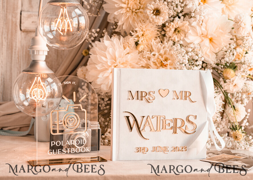 WEDDING GUEST BOOKS Instax Instant Photo Book Pure White Gold Acrylic Wedding Guest Book Personalised and sign set, Velvet Instant Photo Book Boho Elegant Instax Wedding Photo Guestbook