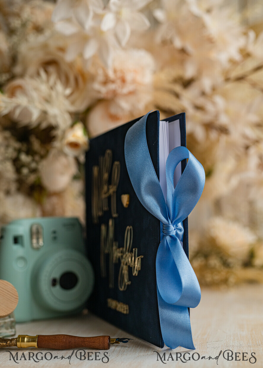 WEDDING GUEST BOOKS Instax Instant Photo Book Navy Blue Gold Acrylic Wedding Guest Book Personalised & sign set, Velvet Dark Blue Instant Photo Book Boho Elegant Instax Wedding Photo Guestbook