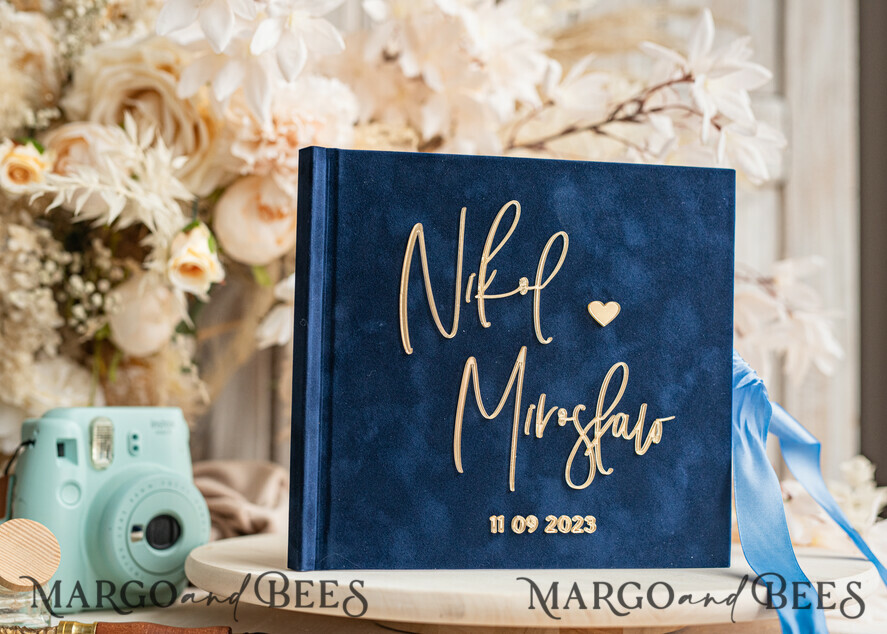 WEDDING GUEST BOOKS Instax Instant Photo Book Navy Blue Gold Acrylic Wedding Guest Book Personalised & sign set, Velvet Dark Blue Instant Photo Book Boho Elegant Instax Wedding Photo Guestbook