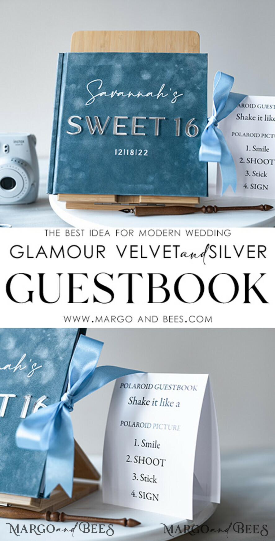 WEDDING GUEST BOOKS Instax Instant Photo Book Sweet 16 Guest Book Personalised, Velvet Instant Photo Book Boho Elegant Instax Sweet 16 Photo Guestbook