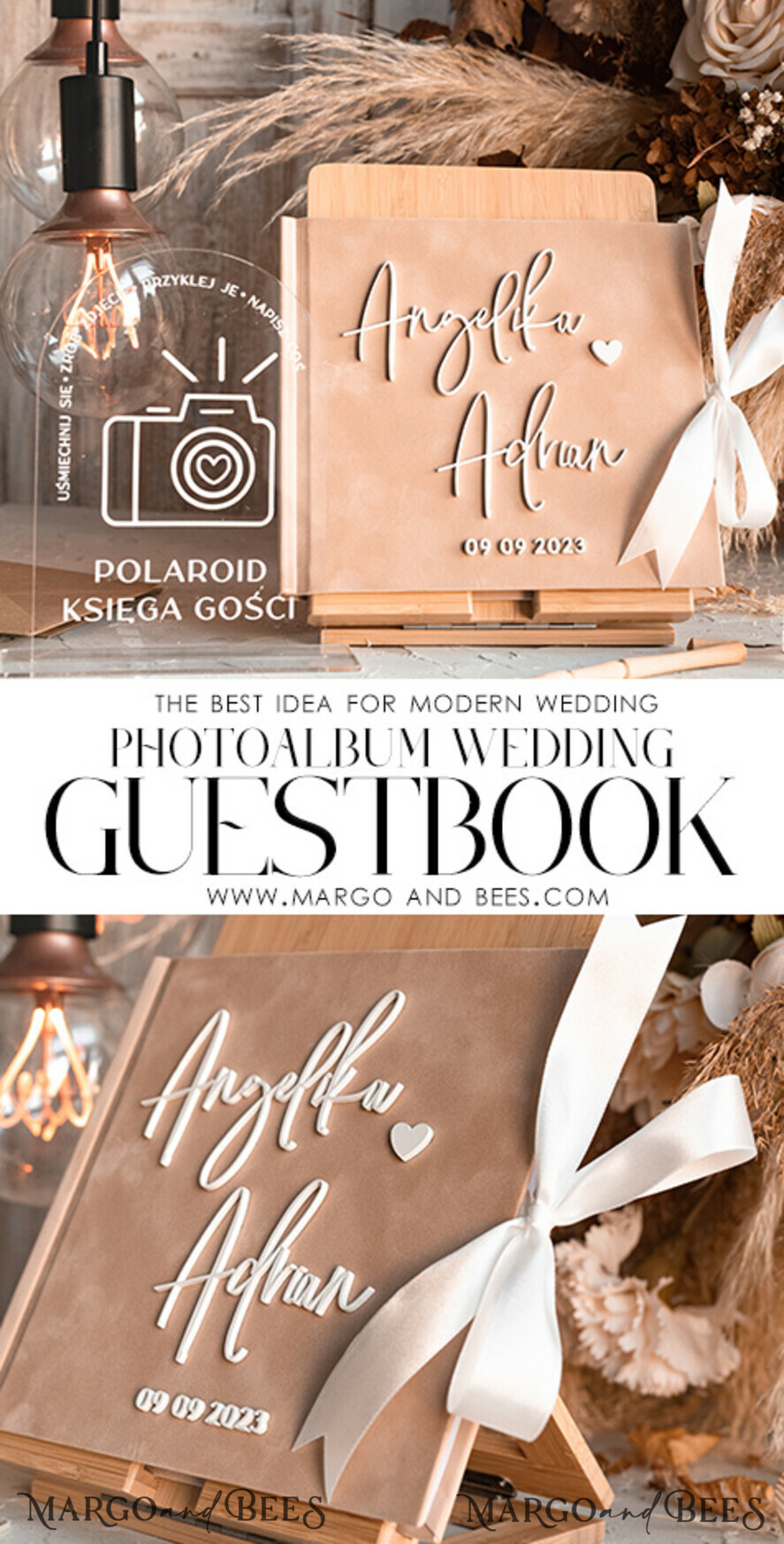 WEDDING GUEST BOOKS Instax Instant Photo Book Wedding Beige Guest Book Personalised and sign set, Velvet Instant Photo Book Boho Elegant Instax Wedding Photo Guestbook