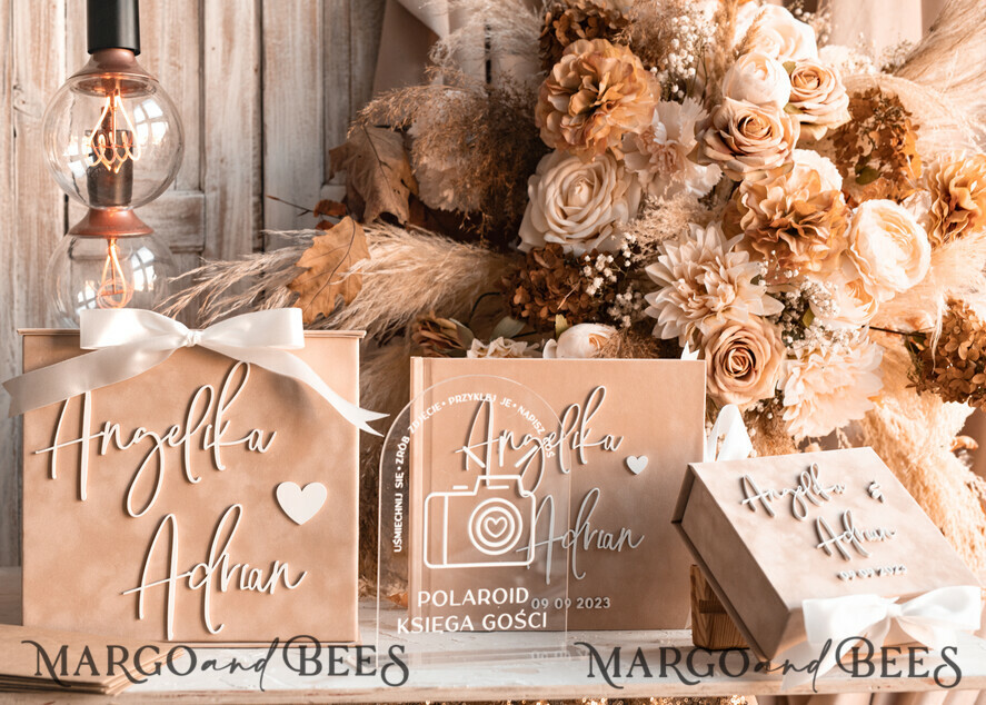 WEDDING GUEST BOOKS Instax Instant Photo Book Wedding Beige Guest Book Personalised and sign set, Velvet Instant Photo Book Boho Elegant Instax Wedding Photo Guestbook