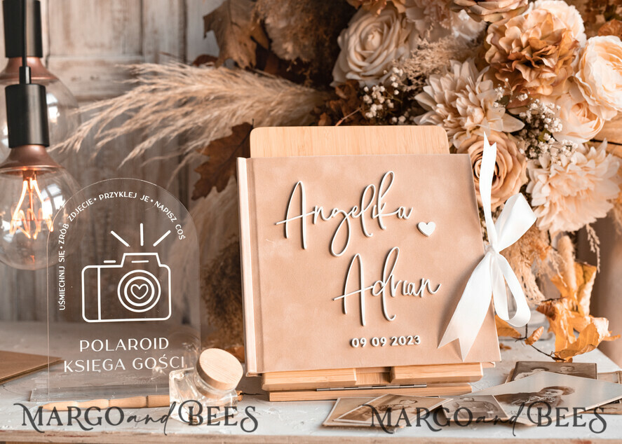 WEDDING GUEST BOOKS Instax Instant Photo Book Wedding Beige Guest Book Personalised and sign set, Velvet Instant Photo Book Boho Elegant Instax Wedding Photo Guestbook