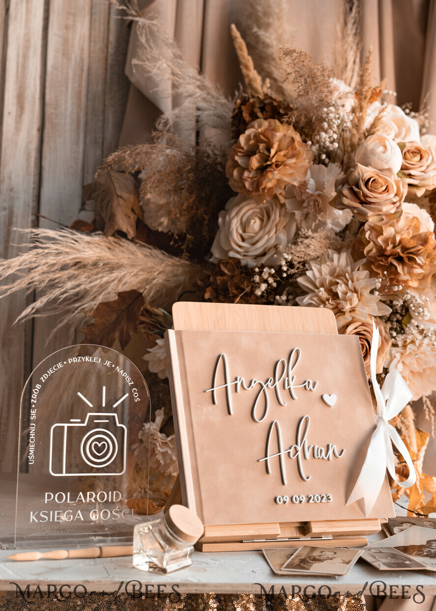 WEDDING GUEST BOOKS Instax Instant Photo Book Wedding Beige Guest Book Personalised and sign set, Velvet Instant Photo Book Boho Elegant Instax Wedding Photo Guestbook