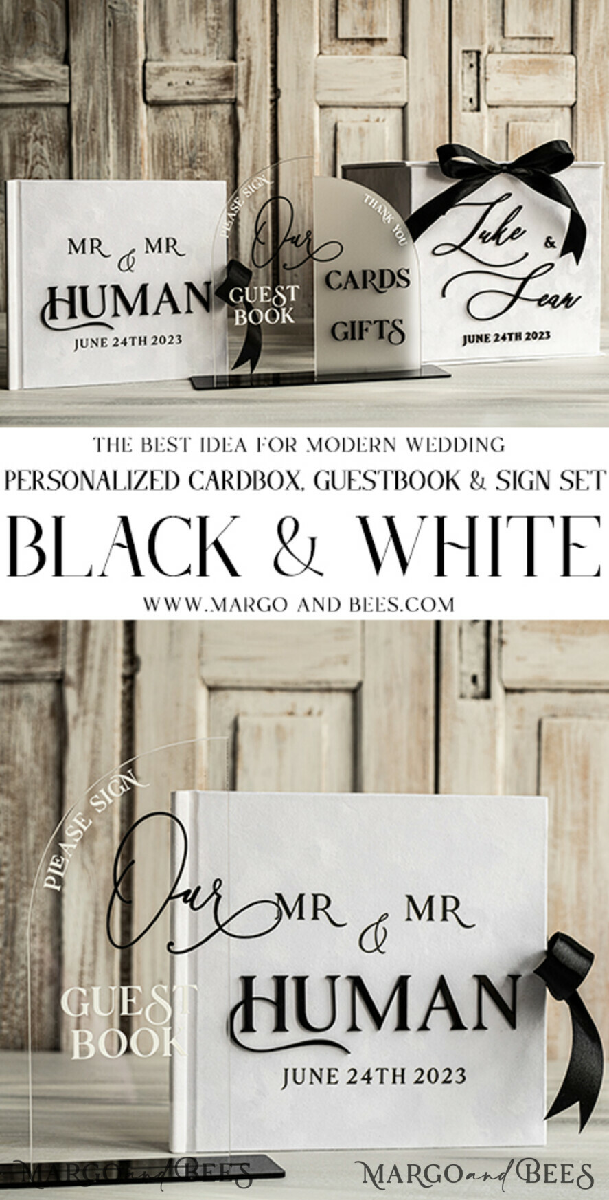 WEDDING GUEST BOOKS Instax Instant Photo Book White Velvet and Black Acrylic Wedding Guest Book Personalised, Velvet White Instant Photo Book Boho Elegant Instax Wedding Photo Guestbook, BWs