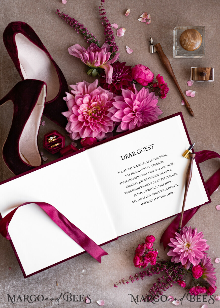 WEDDING GUEST BOOKS Instax Instant Photo Book Maroon Gold Acrylic Wedding Guest Book Personalised and sign set, Velvet Garden Burgundy Instant Photo Book Boho Elegant Marsala Instax Wedding Photo Guestbook