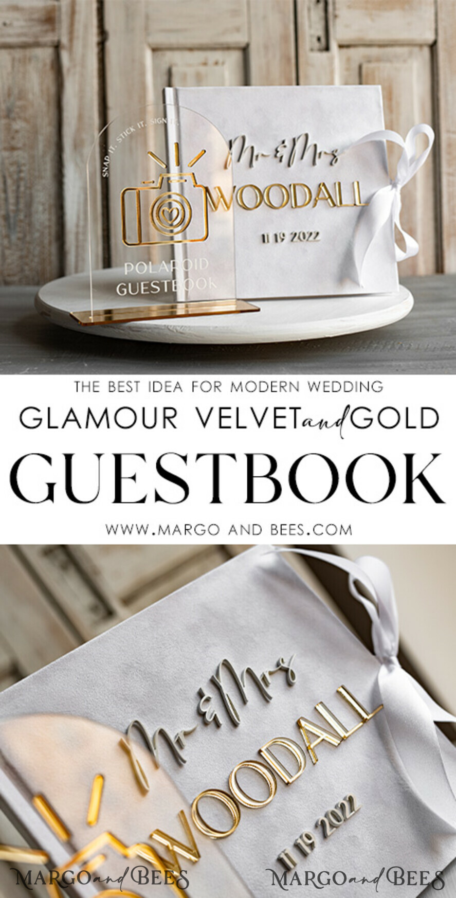 WEDDING GUEST BOOKS Instax Instant Photo Book Pure White Gold Acrylic Wedding Guest Book Personalised and sign set, Velvet white Instant Photo Book Boho Elegant Instax Wedding Photo Guestbook