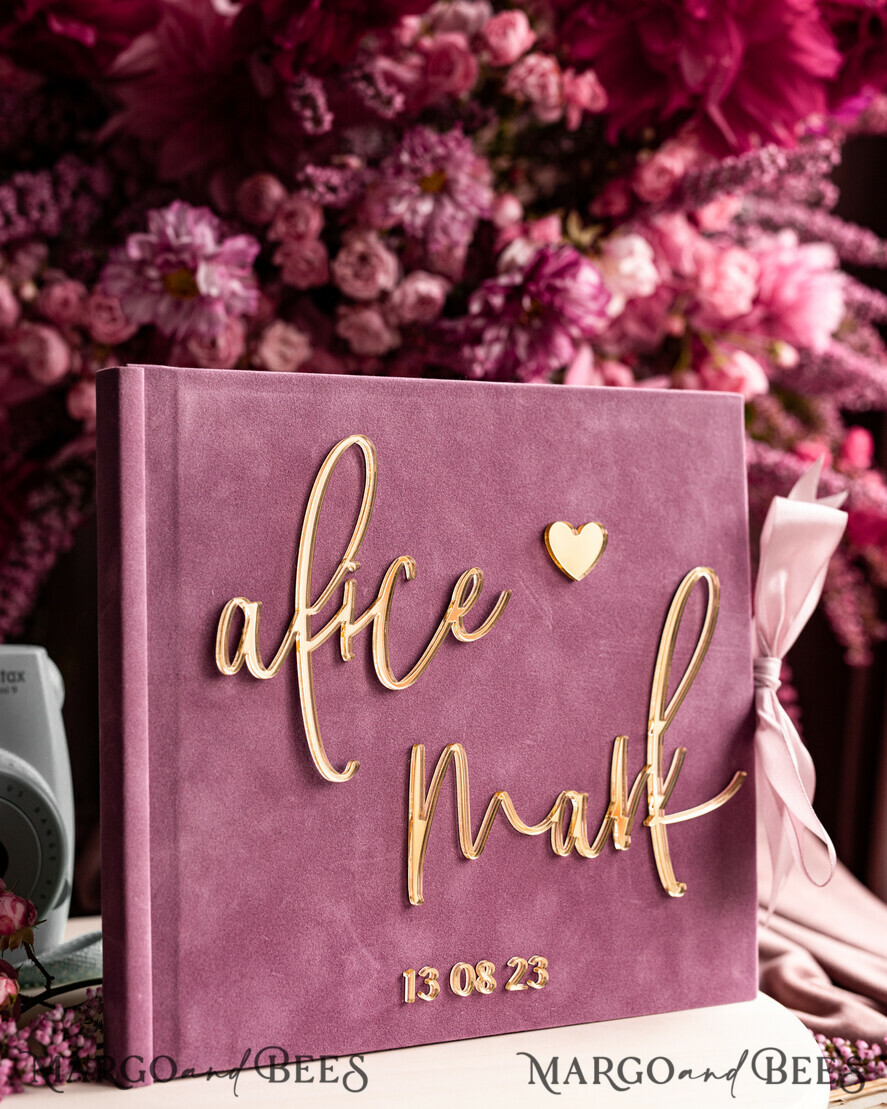WEDDING GUEST BOOKS Instax Instant Photo Book Mauve Gold Acrylic Wedding Guest Book Personalised and sign set, Velvet dusty Rose Instant Photo Book Boho Elegant Instax Wedding Photo Guestbook